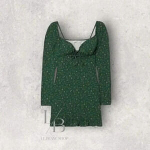 Reformation Anjeline Dress Green Long Sleeve Mini Large Floral Ruffled B242